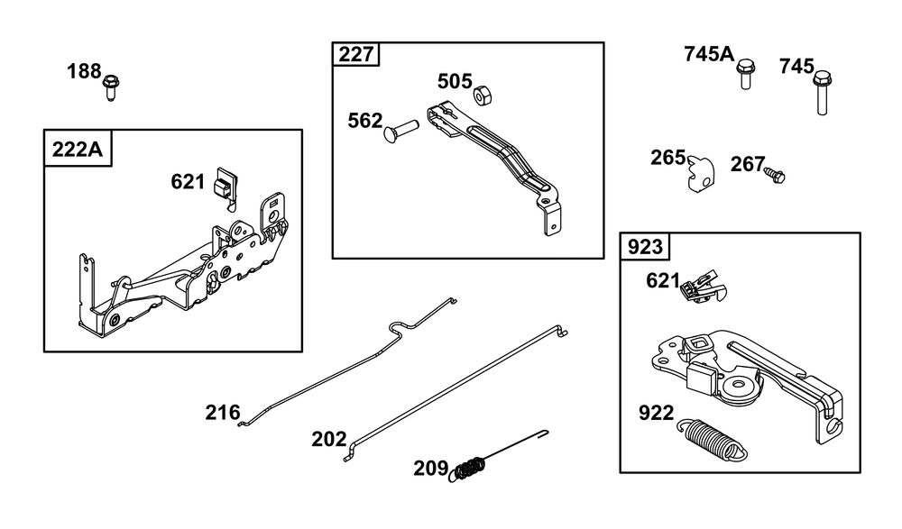 Controls Group Diagram and Parts List for 09P902-0029-H5 020000 - 09Z999 Briggs and Stratton Engine
